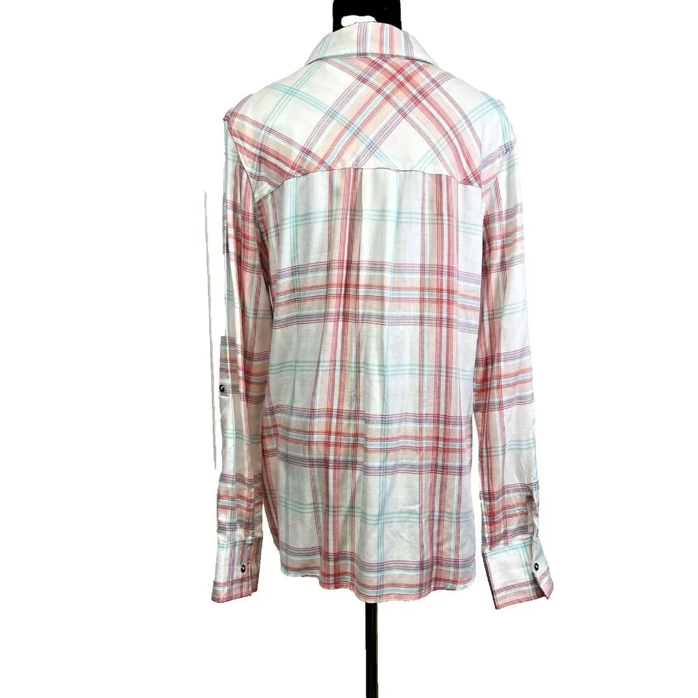C & C California Womens Top High Low Twist Front Plaid Pullover Coastal‎ Pastel - Picture 5 of 10
